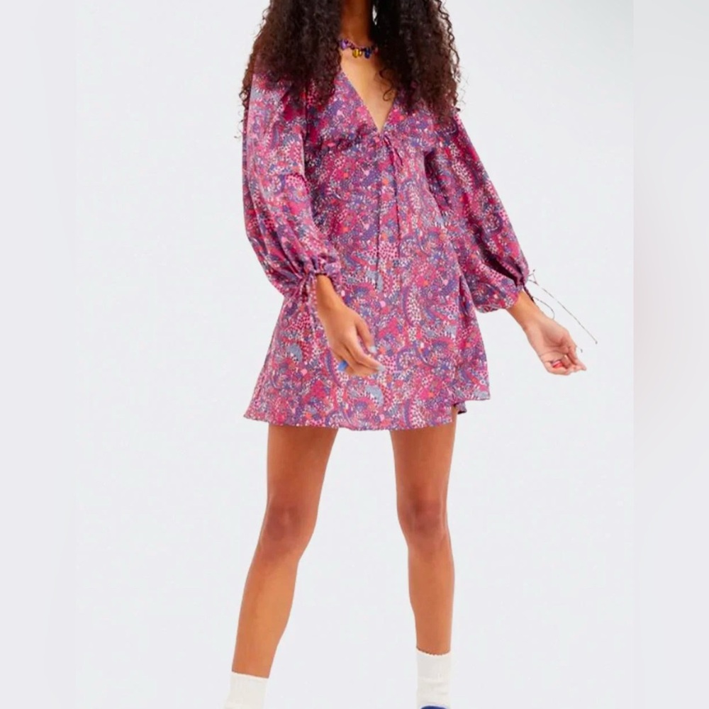 NWT For Love and Lemons Tonya Open-Back Long Sleeve Mini Dress In Purple size 1X